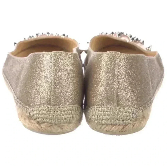 Christian Louboutin Aliochette Gold Glitter Spike Espadrille Flats - Picture 3 of 5